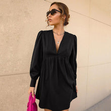 Load image into Gallery viewer, Female Dress Sexy Solid Vestidos Basic Female Clothing Puff Sleeve V-Neck Female Party Dresses Women Robe Autumn Casual Fashion