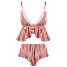 Load image into Gallery viewer, Female Ice Silk Sexy Pajamas Set Solid Color Sling Tops and Shorts Women Sleepwear Two-piece Pajamas Underwear Set Pijama Mujer