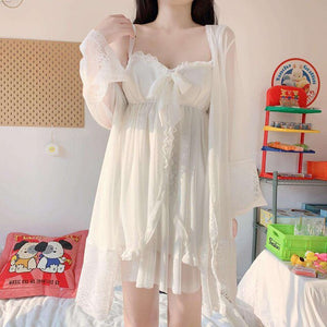 Female Sexy Lingerie New Princess Style Spring And Summer Home Service Lace Pure White Sexy Small Suspender Nightdress