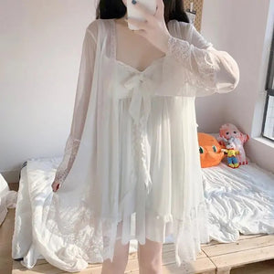 Female Sexy Lingerie New Princess Style Spring And Summer Home Service Lace Pure White Sexy Small Suspender Nightdress