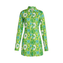 Load image into Gallery viewer, Female Shirt Dress Autumn Flower Print Turn-Down Collar Long Sleeve Dress for Ladies Green Yellow S M L XL