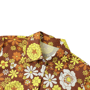 Female Shirt Dress Autumn Flower Print Turn-Down Collar Long Sleeve Dress for Ladies Green Yellow S M L XL