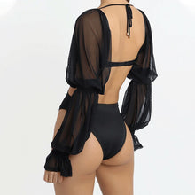 Load image into Gallery viewer, Female Strapless Puff Sleeve Bodysuit Sexy 2021 Summer New Solid Mesh Fashion Long Sleeve Women Slim Backless Bodycon