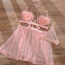 Load image into Gallery viewer, Female Summer sexy Peach heart flower Strap Night Dress Short Back French lace Thin Sexy Home  girl heart Nighty uniform set
