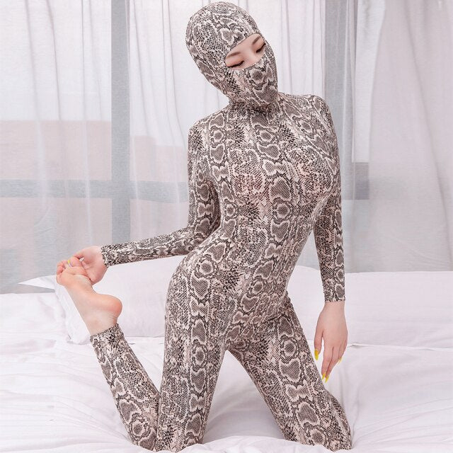 Femme Bodystocking Club Suits High Elasticity Serpentine Long Sleeve Rompers Womens Jumpsuit Zipper Open Crotch Bodysuit Catsuit