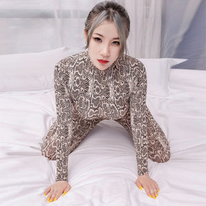 Femme Bodystocking Club Suits High Elasticity Serpentine Long Sleeve Rompers Womens Jumpsuit Zipper Open Crotch Bodysuit Catsuit
