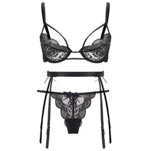 Load image into Gallery viewer, Femme Embroidery Push Up Bras G-String Panties Underwear Women Sexy Sensual Lingerie Woman Padded Underwear Set Garter