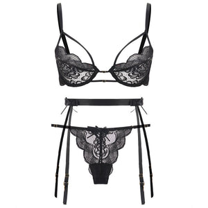 Femme Embroidery Push Up Bras G-String Panties Underwear Women Sexy Sensual Lingerie Woman Padded Underwear Set Garter