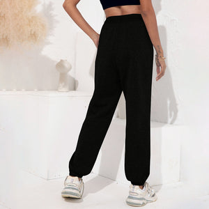 Fitness Clothing Woman Solid Color Pants Autumn Loose High Waist Ankle-length Pants with Belt Pockets Personality Trousers 2021
