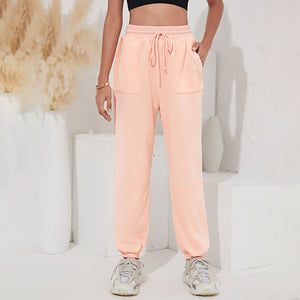 Fitness Clothing Woman Solid Color Pants Autumn Loose High Waist Ankle-length Pants with Belt Pockets Personality Trousers 2021