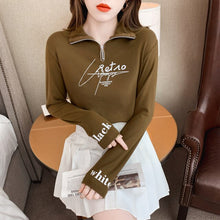 Load image into Gallery viewer, Fleece High-neck Brushed Women&#39;s Bottoming Shirt Autumn and Winter 2021 New Zipper Long-sleeved T-shirt Top Women