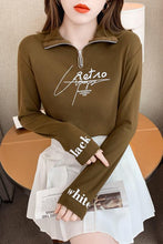 Load image into Gallery viewer, Fleece High-neck Brushed Women&#39;s Bottoming Shirt Autumn and Winter 2021 New Zipper Long-sleeved T-shirt Top Women