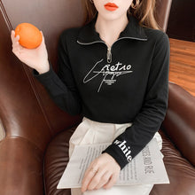 Load image into Gallery viewer, Fleece High-neck Brushed Women&#39;s Bottoming Shirt Autumn and Winter 2021 New Zipper Long-sleeved T-shirt Top Women