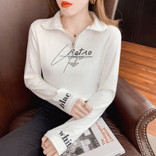 Load image into Gallery viewer, Fleece High-neck Brushed Women&#39;s Bottoming Shirt Autumn and Winter 2021 New Zipper Long-sleeved T-shirt Top Women