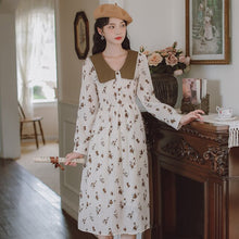 Load image into Gallery viewer, Flocking Floral Dress Elegant Female Design Sense V-neck Sweet Retro Vestido Midi Fall Women Korean Casual One-Piece Dresses