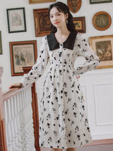 Load image into Gallery viewer, Flocking Floral Dress Elegant Female Design Sense V-neck Sweet Retro Vestido Midi Fall Women Korean Casual One-Piece Dresses