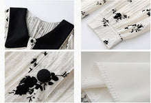 Load image into Gallery viewer, Flocking Floral Dress Elegant Female Design Sense V-neck Sweet Retro Vestido Midi Fall Women Korean Casual One-Piece Dresses