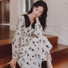 Load image into Gallery viewer, Flocking Floral Dress Elegant Female Design Sense V-neck Sweet Retro Vestido Midi Fall Women Korean Casual One-Piece Dresses