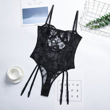 Load image into Gallery viewer, Floral Embroidery Sexy Lingerie Sling Bodysuit Lace Straps Women Mesh See-Through Sensual Lingerie Exotic Garters Underwear Set