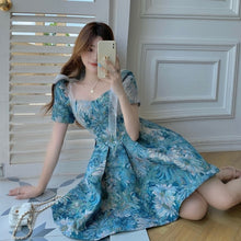 Load image into Gallery viewer, Floral New 2021 Court Retro Style Dress Women Bowknot A-Line Elegant Lace Fairy Short Sleeve High Waist French Vintage Dress