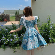 Load image into Gallery viewer, Floral New 2021 Court Retro Style Dress Women Bowknot A-Line Elegant Lace Fairy Short Sleeve High Waist French Vintage Dress