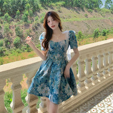 Load image into Gallery viewer, Floral New 2021 Court Retro Style Dress Women Bowknot A-Line Elegant Lace Fairy Short Sleeve High Waist French Vintage Dress