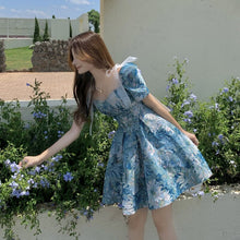 Load image into Gallery viewer, Floral New 2021 Court Retro Style Dress Women Bowknot A-Line Elegant Lace Fairy Short Sleeve High Waist French Vintage Dress