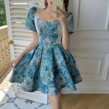 Load image into Gallery viewer, Floral New 2021 Court Retro Style Dress Women Bowknot A-Line Elegant Lace Fairy Short Sleeve High Waist French Vintage Dress