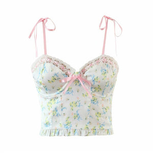 Floral Print Camis Short Vest 2021 New Fashion Summer Sexy Mes Stitching Bottoming Crop Tops for Women Patchwork Cute Tops