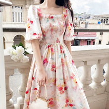 Load image into Gallery viewer, Floral Print Dress Women Party Long Dresses Puff Short Sleeve Elegant Summer Sexy Club Dress Sweet Laides Chic Maxi Dresses 2021