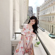 Load image into Gallery viewer, Floral Print Dress Women Party Long Dresses Puff Short Sleeve Elegant Summer Sexy Club Dress Sweet Laides Chic Maxi Dresses 2021