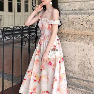Floral Print Dress Women Party Long Dresses Puff Short Sleeve Elegant Summer Sexy Club Dress Sweet Laides Chic Maxi Dresses 2021
