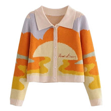 Load image into Gallery viewer, Floral Print Short Knitted Sweater Women Autumn Chic House Lady Of Fashion Sunny Single Breasted Loose Cardigans Femme