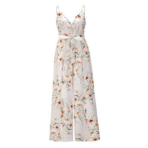Floral Print Wide Leg Split Fork V Neck Sleeveless Sling Rompers Women Casual Streetwear Beach Party Holiday Jumpsuits