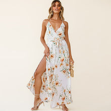 Load image into Gallery viewer, Floral Print Wide Leg Split Fork V Neck Sleeveless Sling Rompers Women Casual Streetwear Beach Party Holiday Jumpsuits