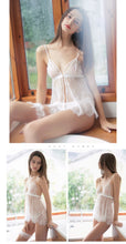 Load image into Gallery viewer, Flower Season Lace Nightgown Sexy Lingerie Women Sleepwear Set Deep V Sling Dress See-through Mesh Sling Nightdress with Panty