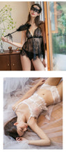 Load image into Gallery viewer, Flower Season Lace Nightgown Sexy Lingerie Women Sleepwear Set Deep V Sling Dress See-through Mesh Sling Nightdress with Panty
