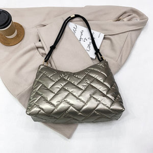 Folds Small Tote Padded Handbags Designer Quilted Women Shoulder Bags Luxury Nylon Down Cotton Underarm Bag Winter Purse 2022