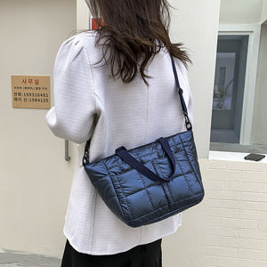 Folds Small Tote Padded Handbags Designer Quilted Women Shoulder Bags Luxury Nylon Down Cotton Underarm Bag Winter Purse 2022