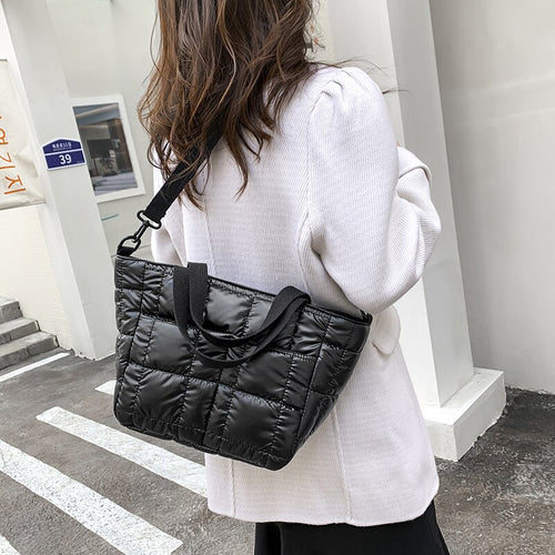 Folds Small Tote Padded Handbags Designer Quilted Women Shoulder Bags Luxury Nylon Down Cotton Underarm Bag Winter Purse 2022