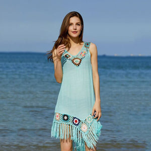 For The Beach 2021 Summer Women Bikini Cover Up Floral Lace Hollow Swimsuit Coverup Bathing Suit Beachwear Dress Hot