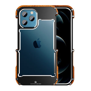 For iPhone 14 13 12 11 Pro Max 12 Mini SE 2020 X 10 6 6s 7 8 Plus XR XS Case Aluminum Bumper Metal &amp; Wood Shockproof Phone Case