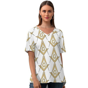 Freemason T-Shirt Ladies New Fashion Casual T Shirt V Neck Pattern Short-Sleeve Tee Shirt Plus Size