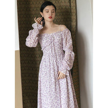 Load image into Gallery viewer, French Beaded Strapless Sexy Vestido Floral Feminina Purple Sweet Romantic Chiffon Print Fairy Dress Fall Dresses for women 2021