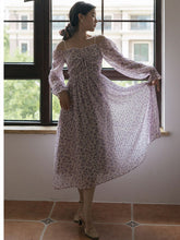 Load image into Gallery viewer, French Beaded Strapless Sexy Vestido Floral Feminina Purple Sweet Romantic Chiffon Print Fairy Dress Fall Dresses for women 2021