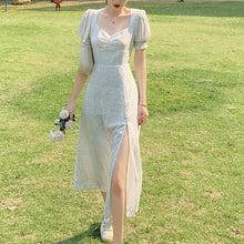 Load image into Gallery viewer, French Chiffon Dress Women Puff Sleeve Point Print Vintage Retro Dress Office Lady Casual Summer Elegant Split Dress Women 2020