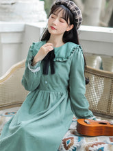 Load image into Gallery viewer, French Elegant Dresses Cute Soft Female Mori Green Midi Dress mujer Fall Sweet Doll Neck Dress Halloween Costume Lovely Femme