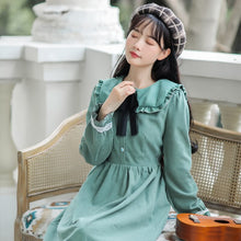 Load image into Gallery viewer, French Elegant Dresses Cute Soft Female Mori Green Midi Dress mujer Fall Sweet Doll Neck Dress Halloween Costume Lovely Femme