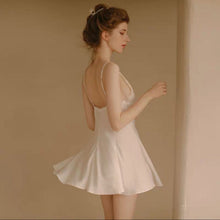 Load image into Gallery viewer, French Elegant Homewear Mini Skirts Silk Nightgown Women Satin A-line Sexy Sleepwear White Fairy Dresses Ladies Lace Nightwear