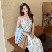 Load image into Gallery viewer, French Elegant Strap Dresses Women Vintage V-neck Chiffon Floral Midi Dresses Female Casual Sexy Holiday Fairy Dress Summer 2021